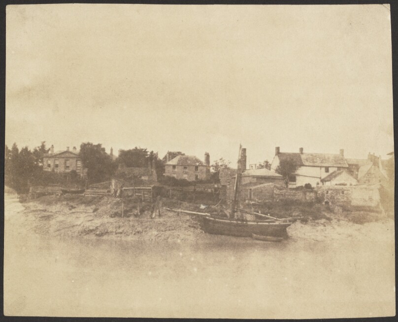 [Houses and Boat on the Bank of a Stream]