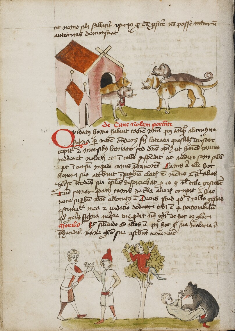 Four Dogs before a Doghouse; Two Men Making an Agreement