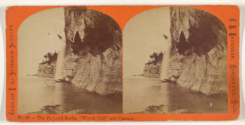 The Pictured Rocks. "Wreck Cliff" and Cascade.