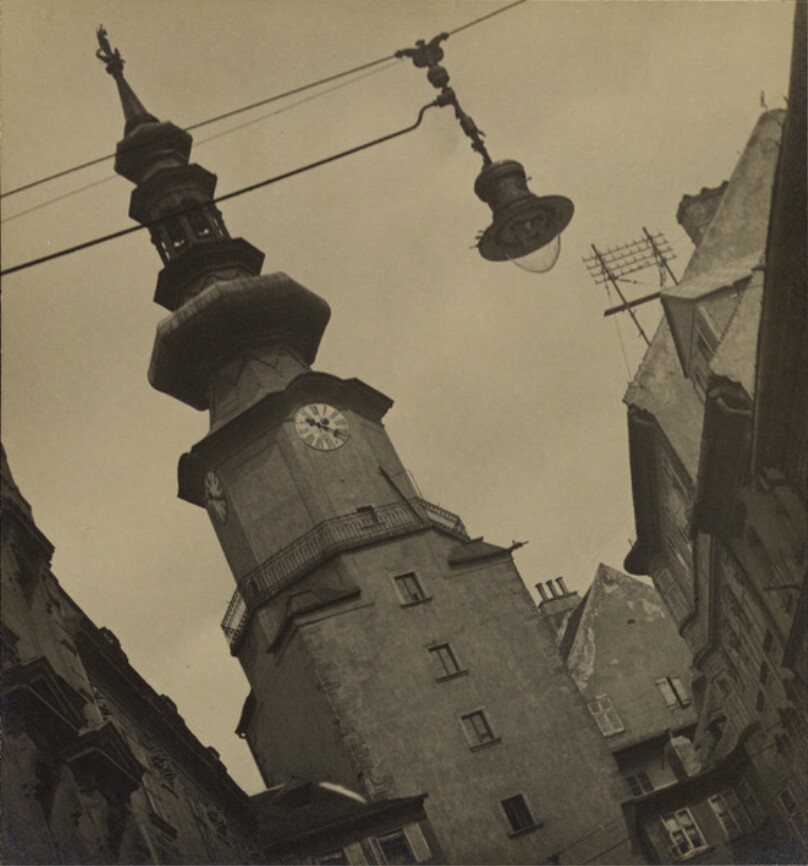 [Diagonal View with Clock Tower and Street Light]