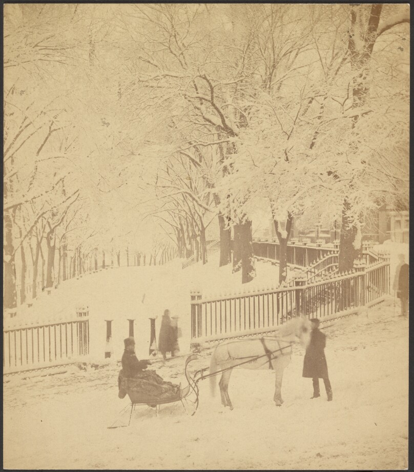 Snow scene on the northeast corner of the Boston Common