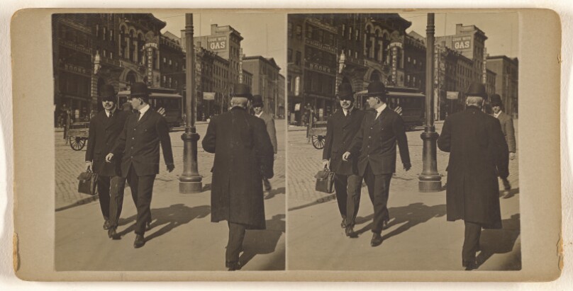 [Louis Parker and Fred Myers in background on right corner State and Pearl Sts. Albany, N.Y. 1916]