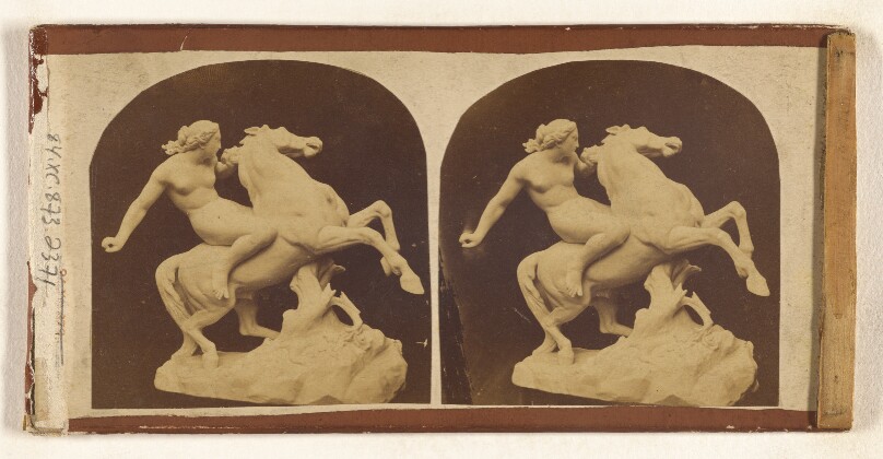 [Unidentified sculpture of a nude woman on a horse] (recto); [View in Wales (?)] (verso)