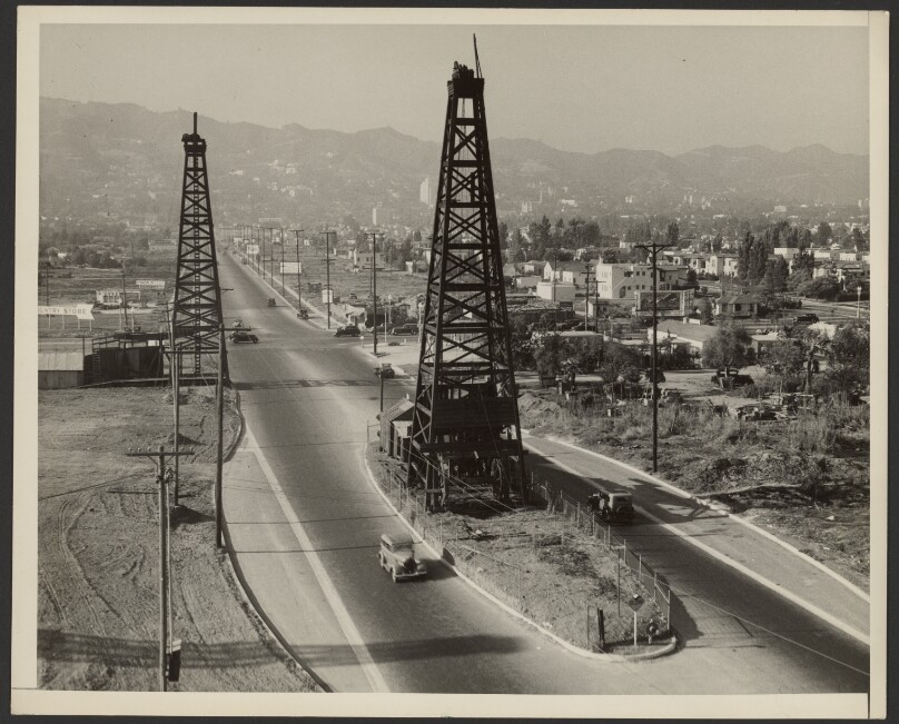 [Oil derrick on La Cienega Boulevard]