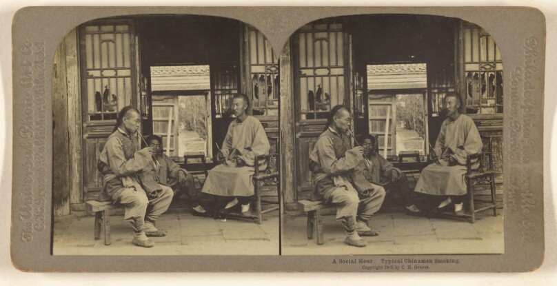 A Social Hour. Typical Chinamen Smoking.