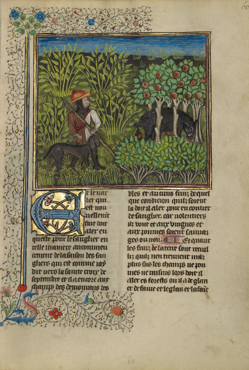 A Hunter and a Dog Tracking a Wild Boar