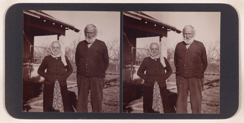 [Unidentified elderly couple] (recto); [Unidentified fountain with sculpture] (verso)