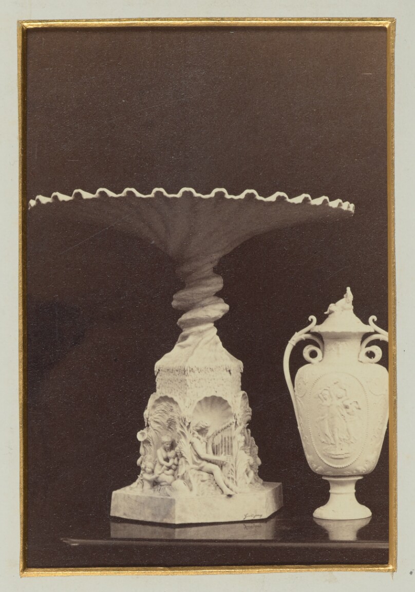 [Shell-shaped serving stand and amphora]