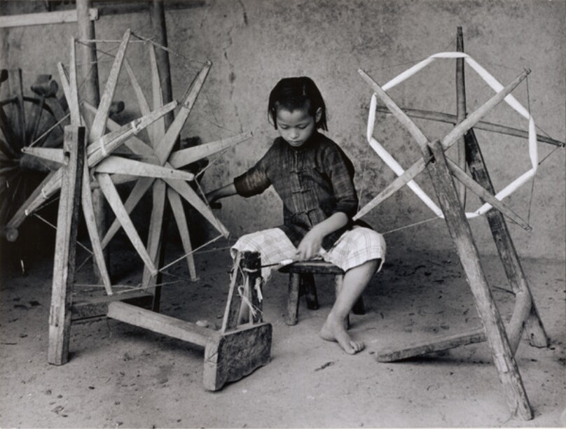 Girl Spinning on Farm Near Lung Chuan-I Village