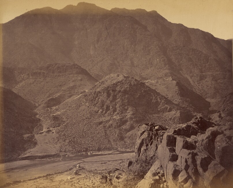Ali Musjid and surroundings, from left of Enemy's position on Rotass, looking down on Fort, showing ascent with river below