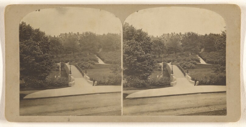 [Bridge over Lake Washington Park. R.D. Pruyn's residence in the distance]