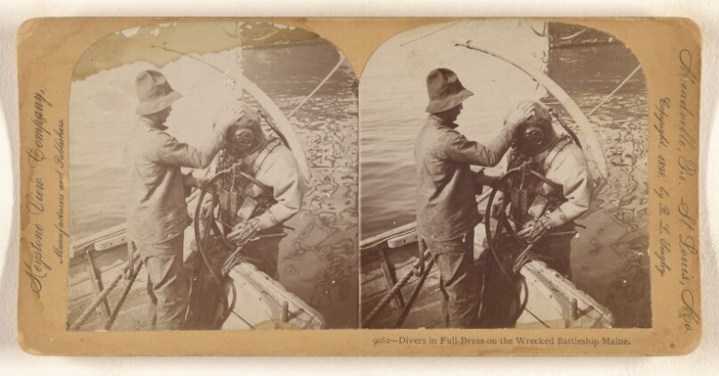 Divers in Full Dress on the Wrecked Battleship Maine.
