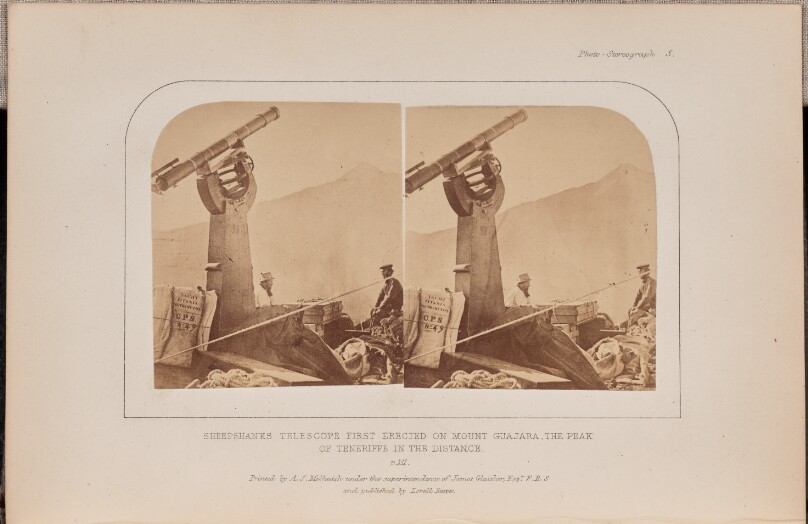 Sheepshanks telescope first erected on Mount Guajara, the Peak of Teneriffe in the distance