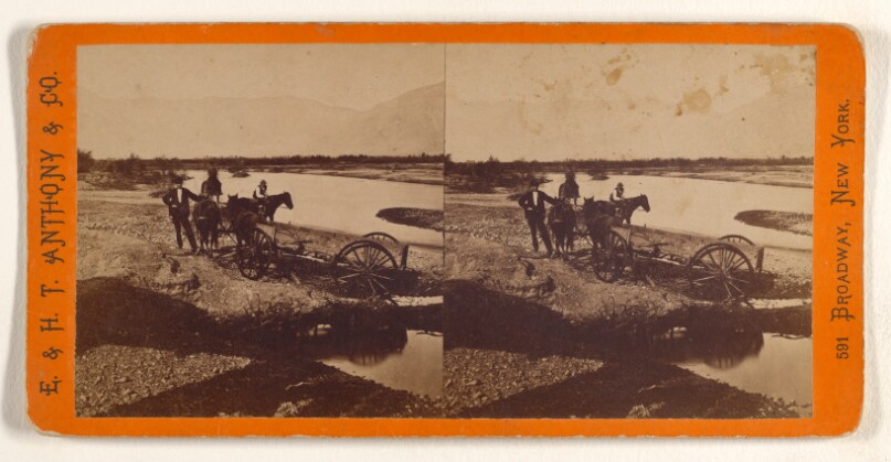 View on the Weber River near Ogden, Uintah Mts. in the distance. Union Pacific Rail Road.