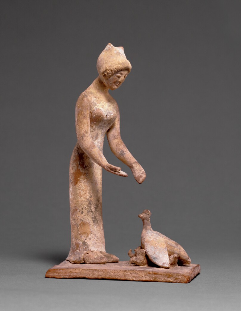 Statuette Group of a Woman Feeding a Hen with Chicks