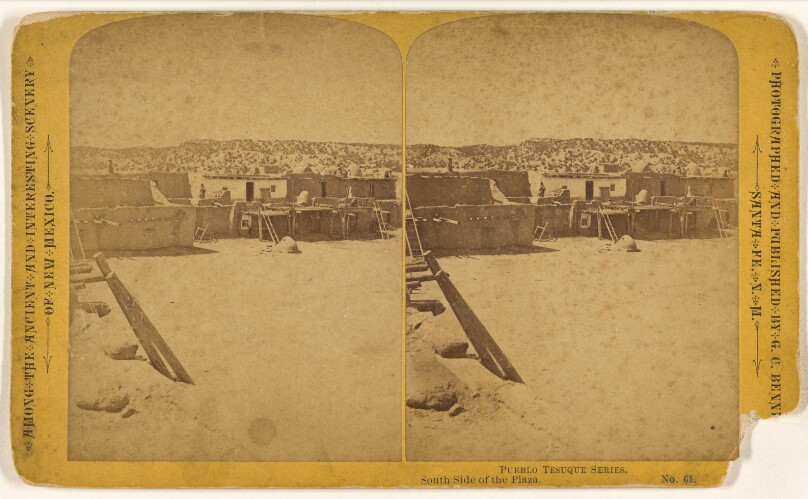 South Side of the Plaza. [Pueblo Tesuque series. Looking n.w. beyond sand hills sparsely covered with cedars & pinons...]