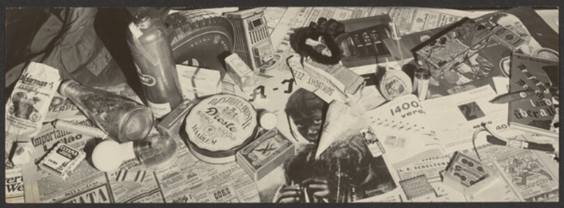 [Scattered Food and Tobacco Products on Top of Sheets of Newspaper]