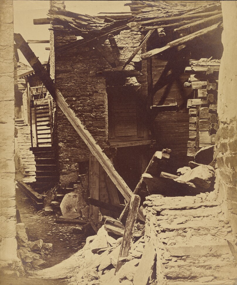 Destroyed house, after an earthquake near Viege, Valais, Switzerland
