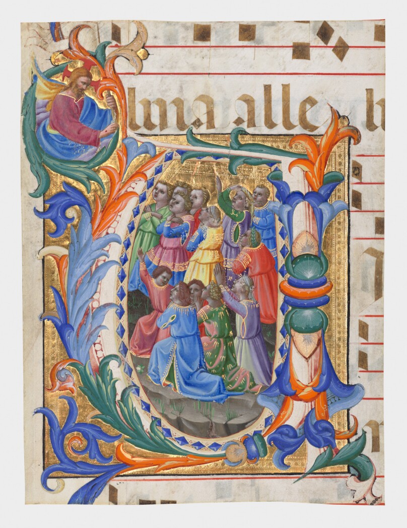 Initial V: The Children of the World Praising the Lord, cutting from a gradual