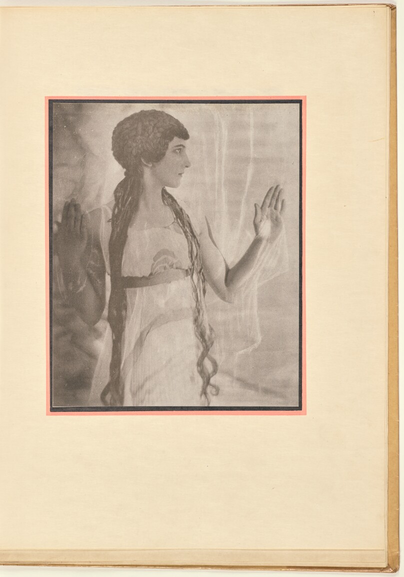 [Female dancer as a nymph, with raised arms]