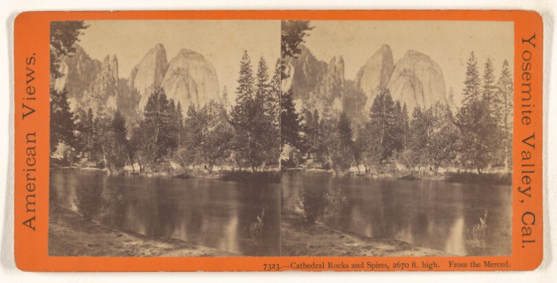 Cathedral Rocks and Spires, 2670 ft. high. From the Merced. [Yosemite]