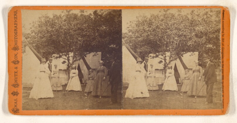 [Social group on lawn playing croquet, Edgartown, Mass.]