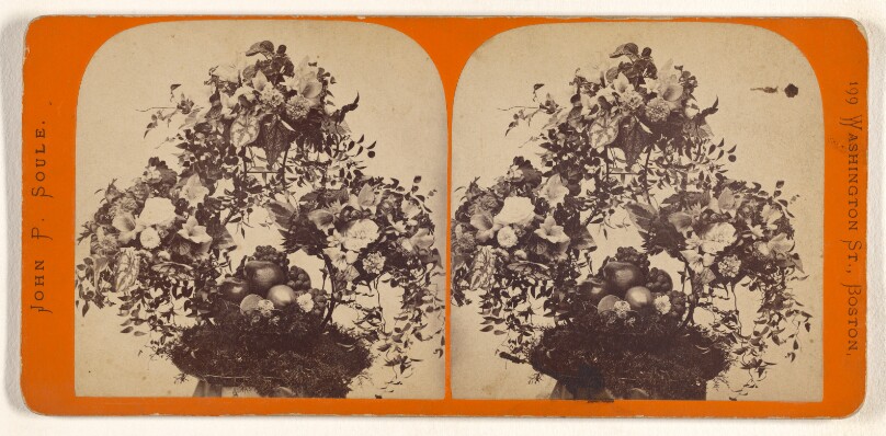 [Basket of fruit and flower arrangement]