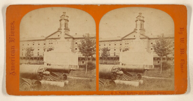 [Bancroft Hall, New Quarters, The Tripoli Monument (1860) removed from Washington, D.C. to the U.S. Naval Academy]