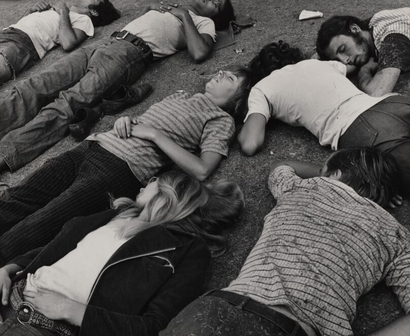 [Group of people sleeping on a lawn]