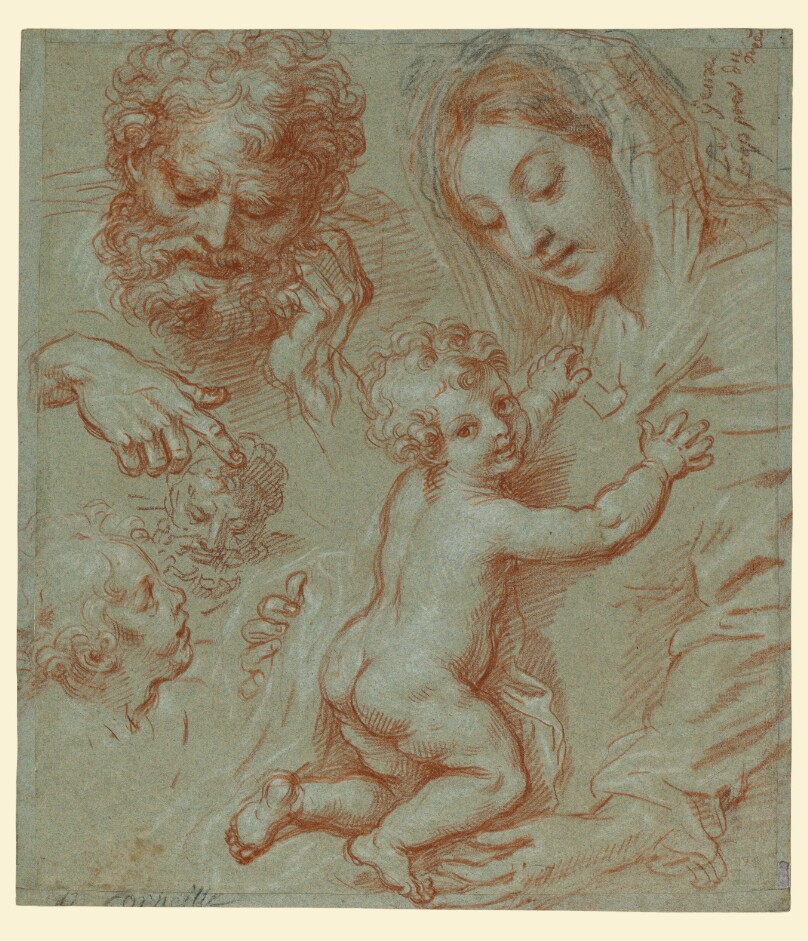 Studies of the Madonna and Child and of Heads (recto); Madonna and Child with Saint John Seated in a Landscape (verso)