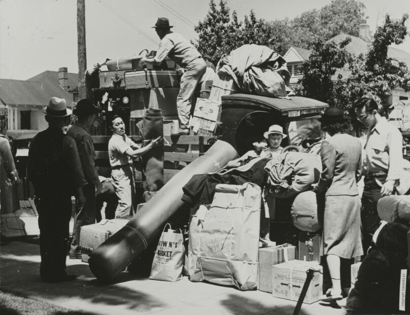[Loading car before leaving for internment camp]