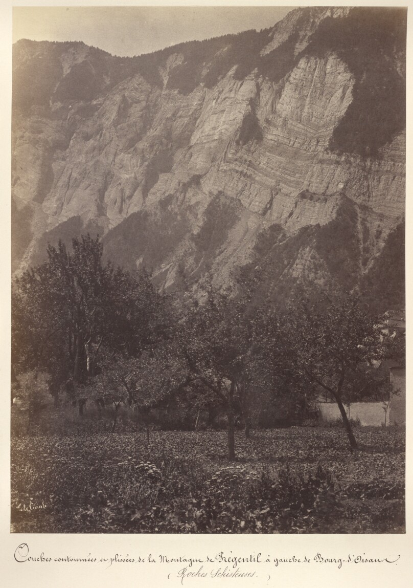 Couches Contounée de la Montange de Prégentil à Gauche de Bourg-d'Oisans. (Roches Schisteuses.)