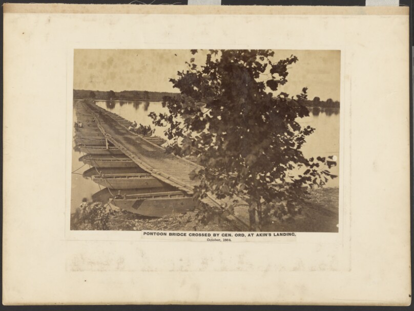 Pontoon Bridge Crossed by Gen. Ord, at Akin's Landing, October 1864