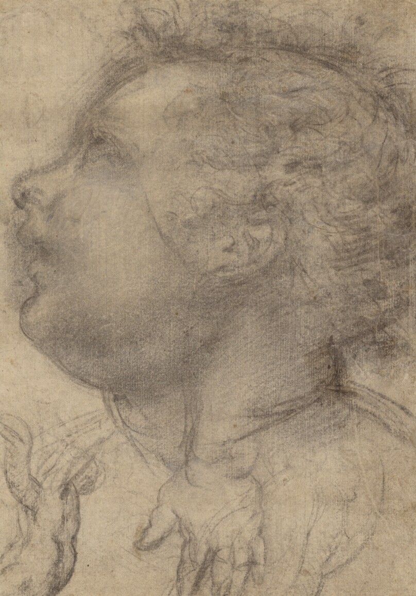 Head of a Child, an Angel and a Hand (recto); Male Figure (verso)