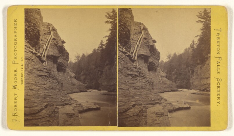 [Side of mountain with wooden staircase, Trenton Falls, New York]