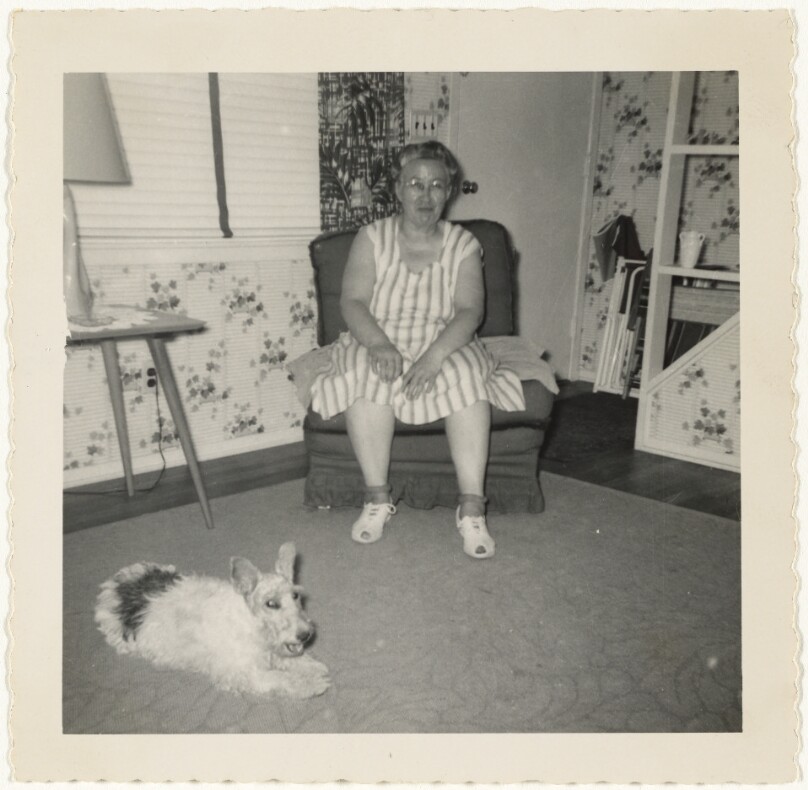 [Woman and dog]