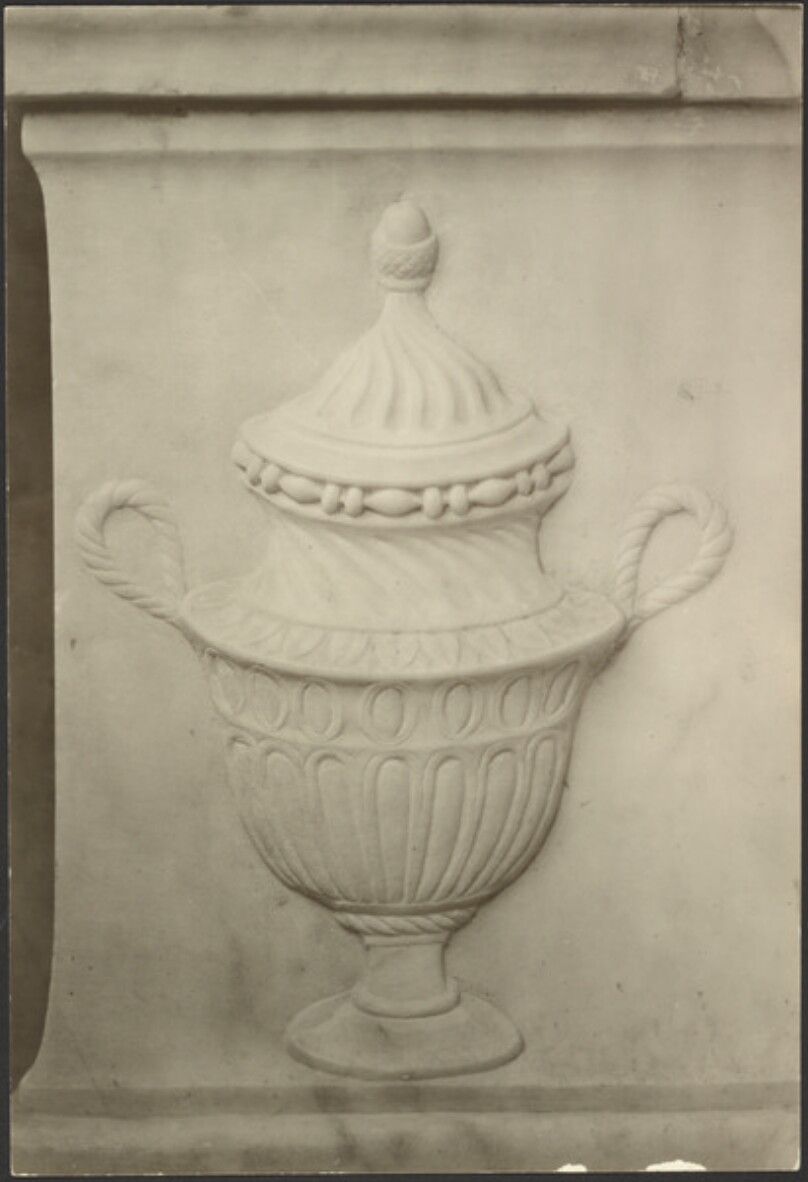Ornamental detail by Antonio Rossellino. [Lower frieze, vase].