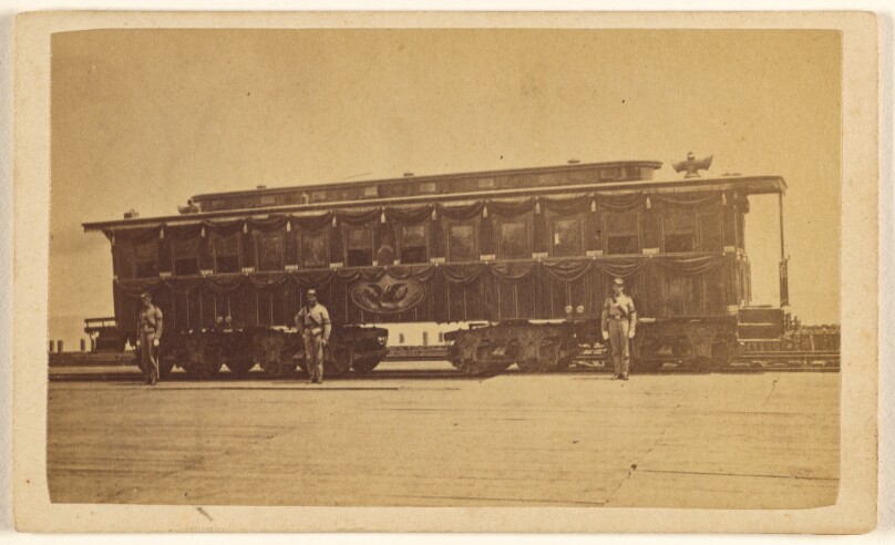 [Railroad car carrying Abraham Lincoln's casket]
