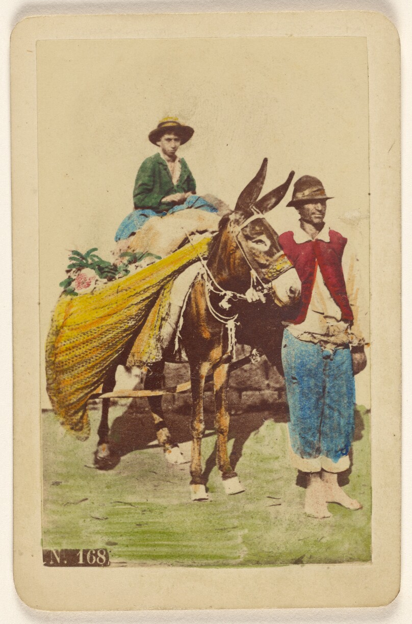[Two Italian peasants, one riding a donkey]