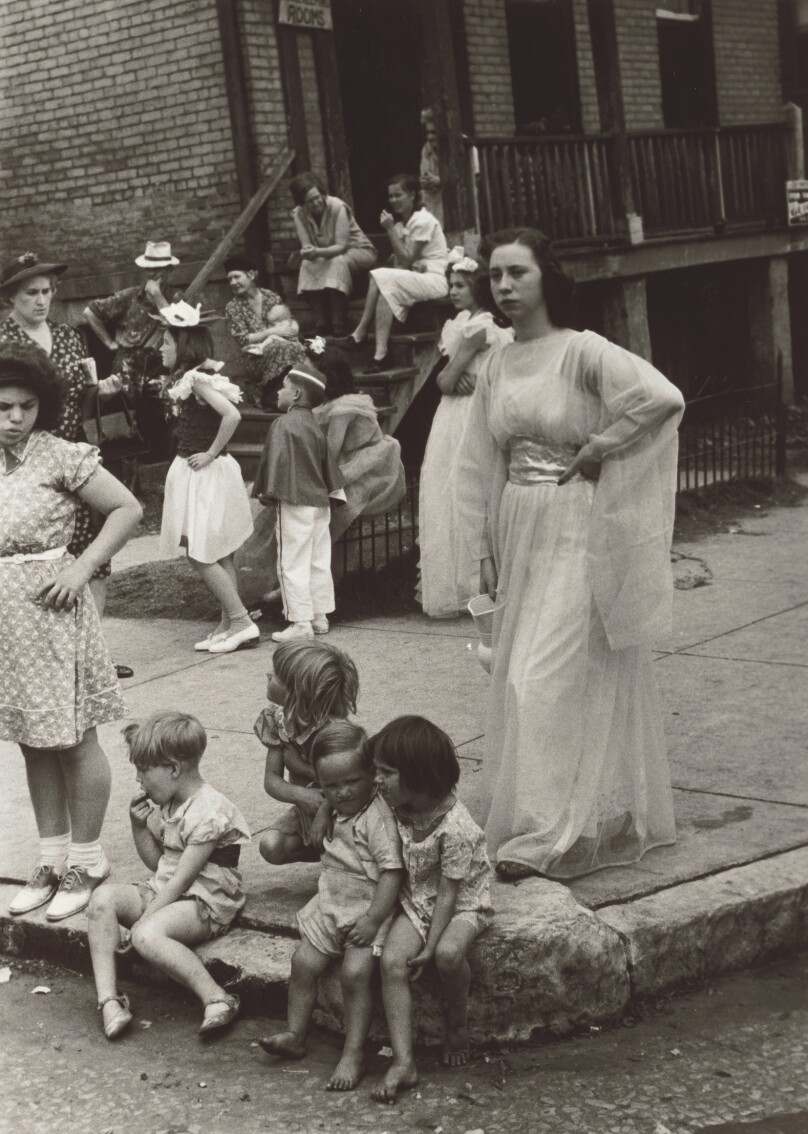 Lady in Fancy Dress, Children on Street Corner