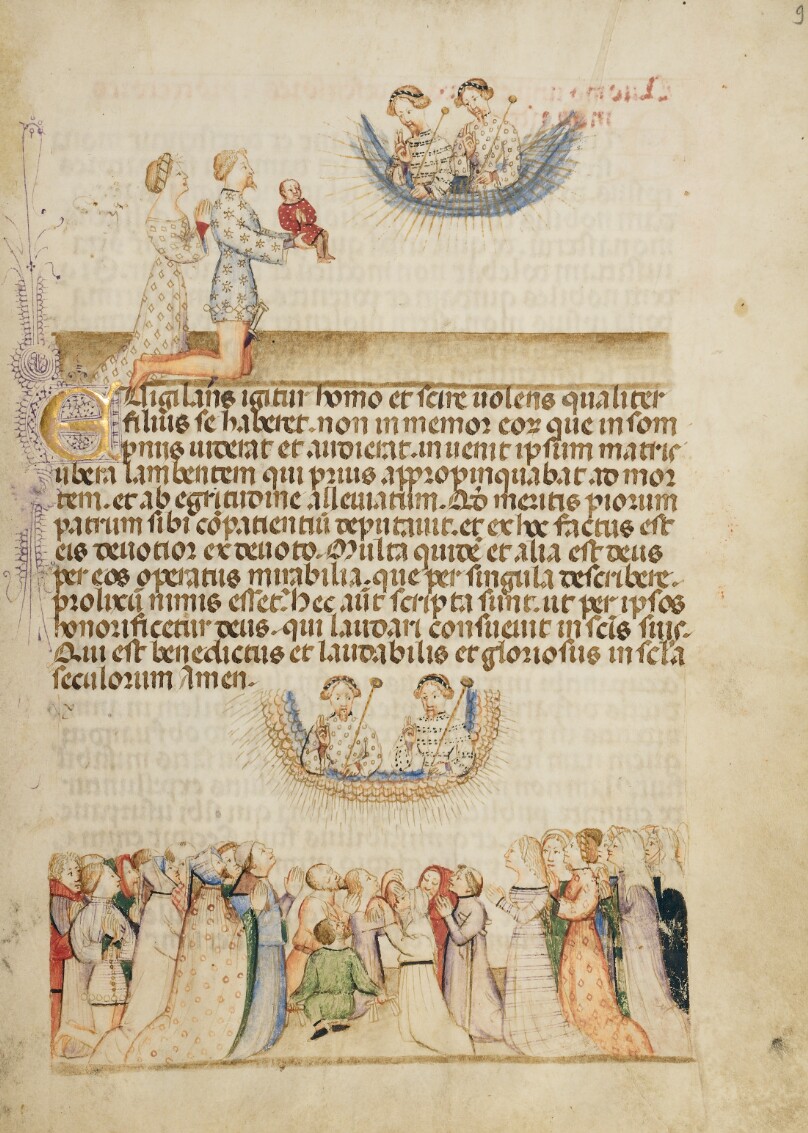Leone Otasso and His Wife Presenting Their Sick Son to Saints Aimo and Vermondo; A Crowd of Lay Worshippers Giving Thanks