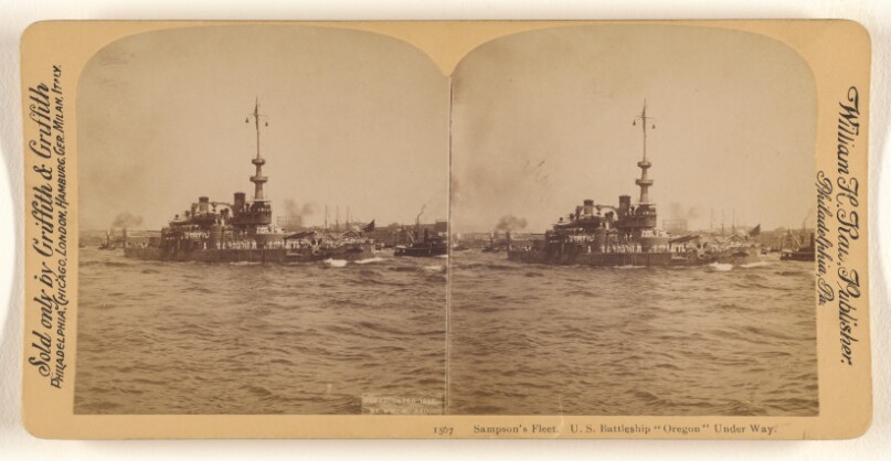 Sampson's Fleet, U.S. Battleship "Oregon" Under Way.