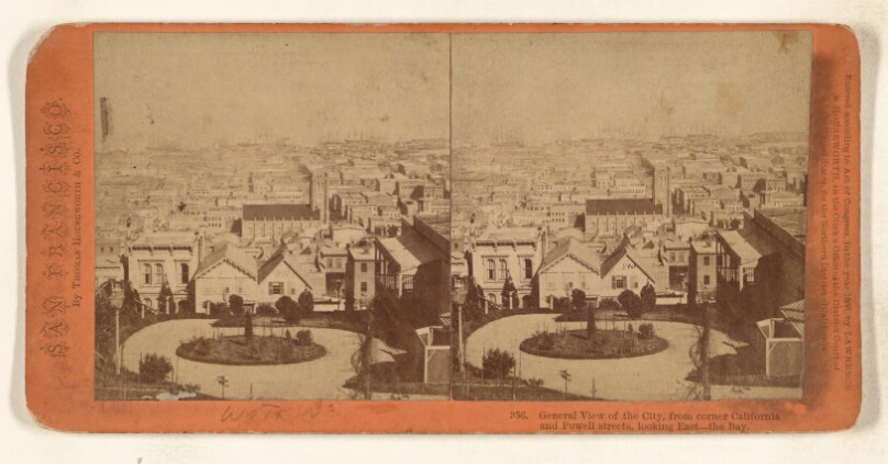 General View of the City, from corner California and Powell streets, looking East - the Bay.