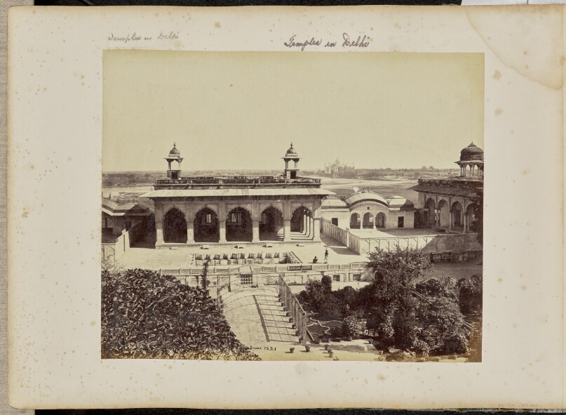 Agra; The Fort, the Palace of Akbar with the Taj in the Distance