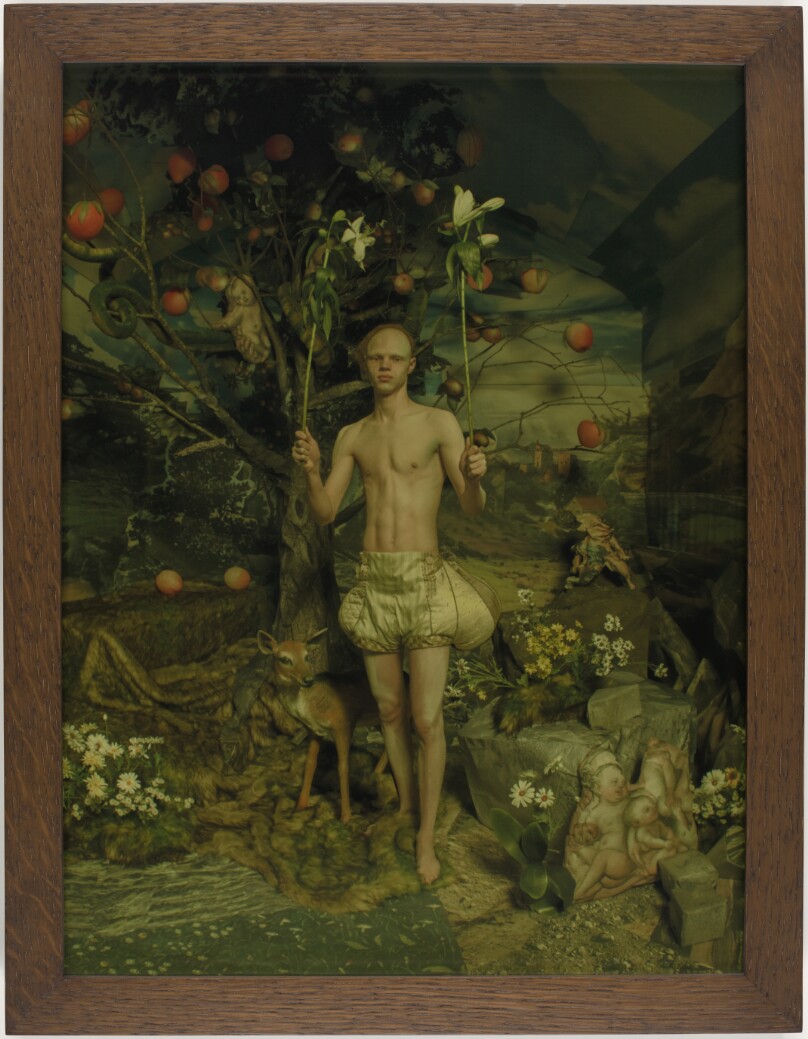 Hugo Fulton and Two White Lilies, London