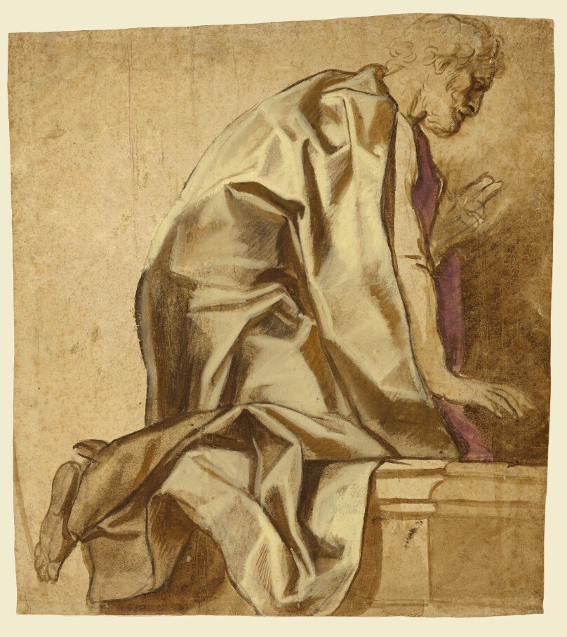 Man Kneeling, Facing Right (recto); Sketches of Figures (verso)