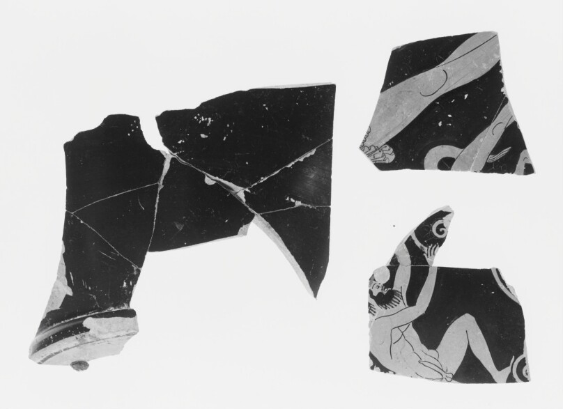 Attic Red-Figure Stamnos Fragment (comprised of 9 Joined Fragments)