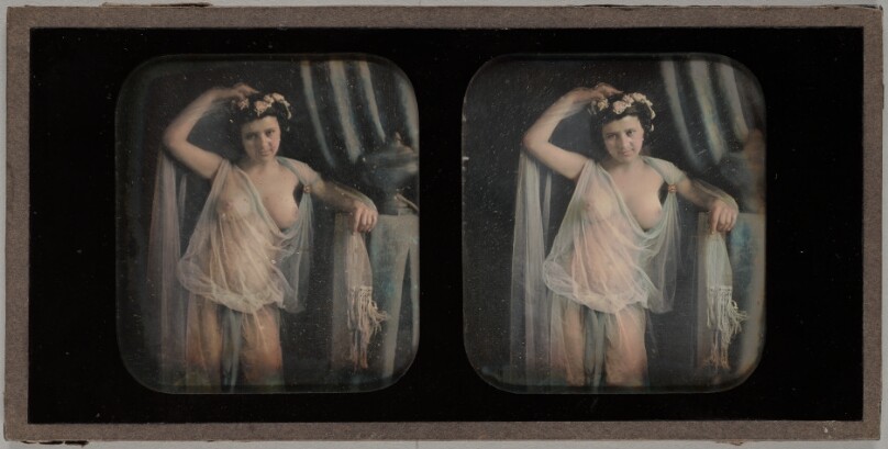 [Standing Female Nude in Diaphanous Gown with One Breast Exposed]