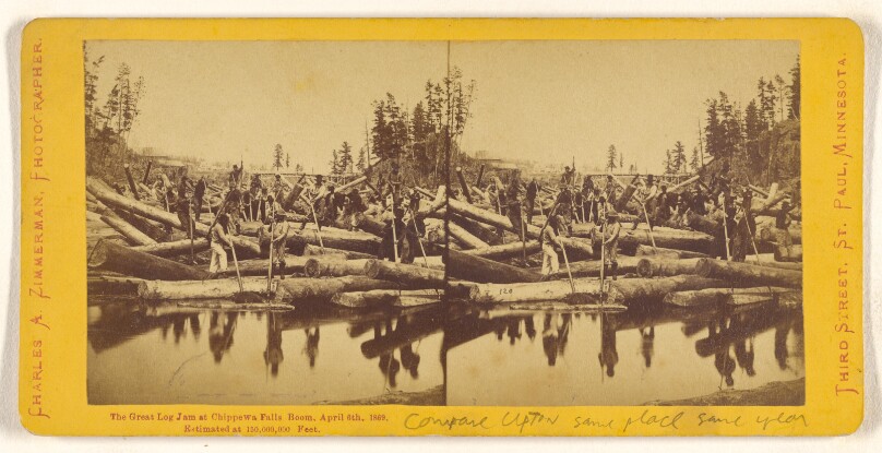 The Great Log Jam at Chippewa Falls Boom, April 6th, 1869. Estimated at 150,000,000 Feet.