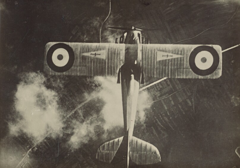 [Airplane, viewed from above looking down]